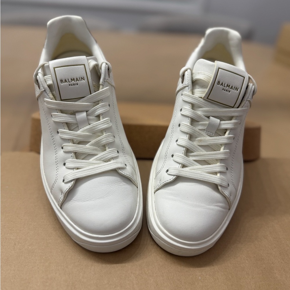 Balmain Ivory Leather Sneakers